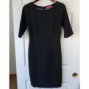 Catherine Malandrino Black Sheath Dress size 4 grid mesh overlay lined preppy